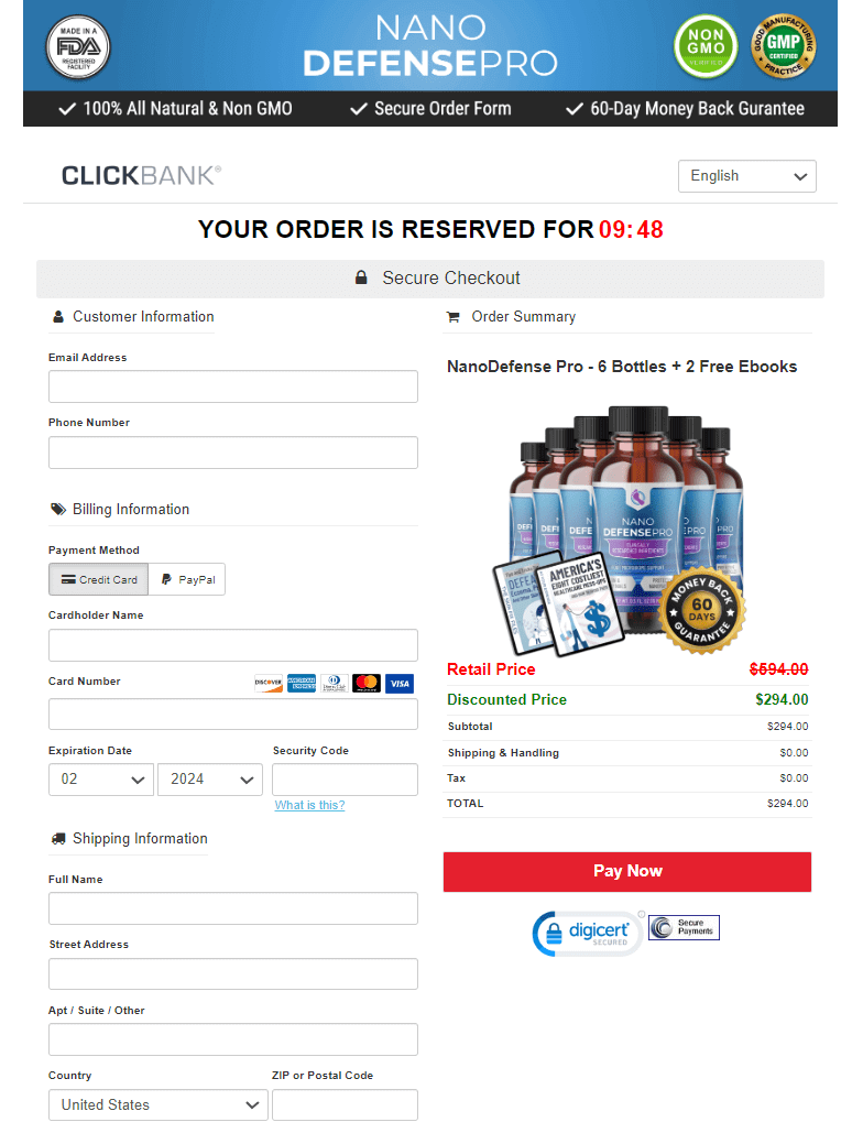 NanoDefense Pro order page